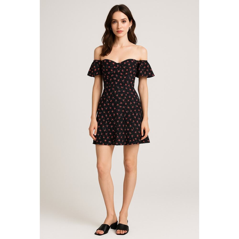 Bailey 44 Black Red Floral Off Shoulder Mini Dress Size 2 Cottagecore Romantic